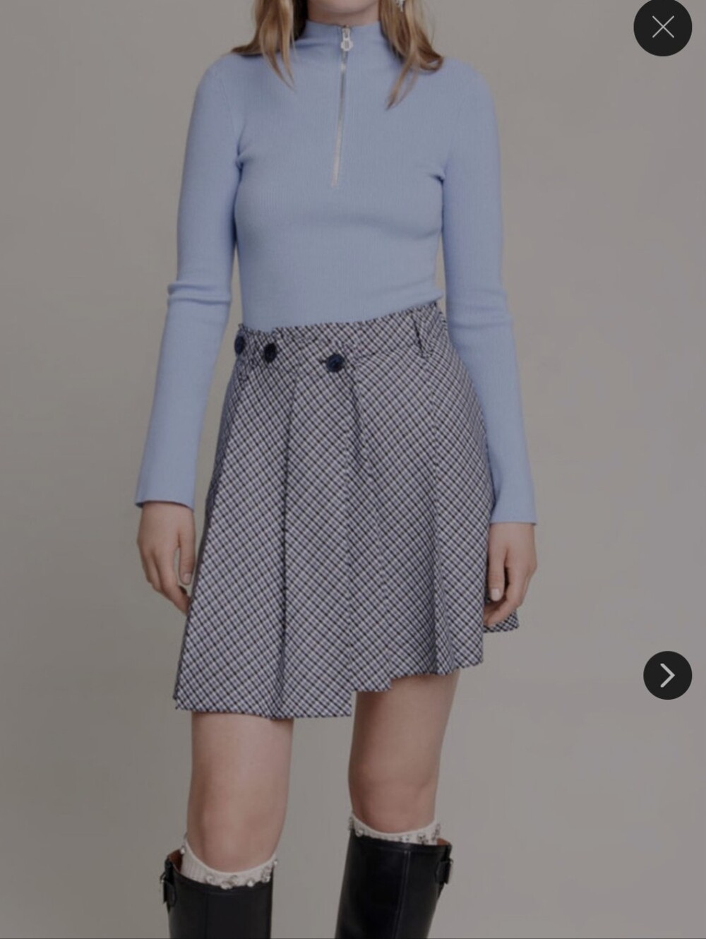 💥Maje Paris Houndstooth Pleated Asymmetrical Wrap Kilt Skirt FR 38 US 6 M